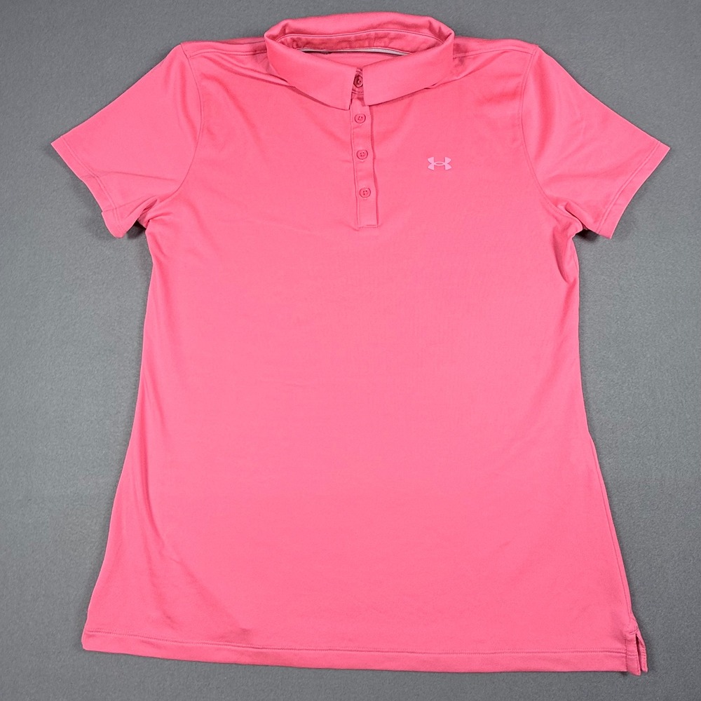 Under Armour Womens Pink HeatGear Short Sleeve Golf Polo Shirt‎ Size Medium